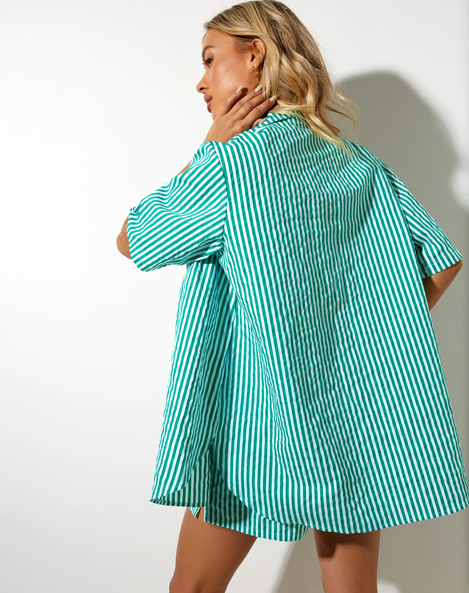 Smith Shirt in Vertical Stripe Green and White - Awmao