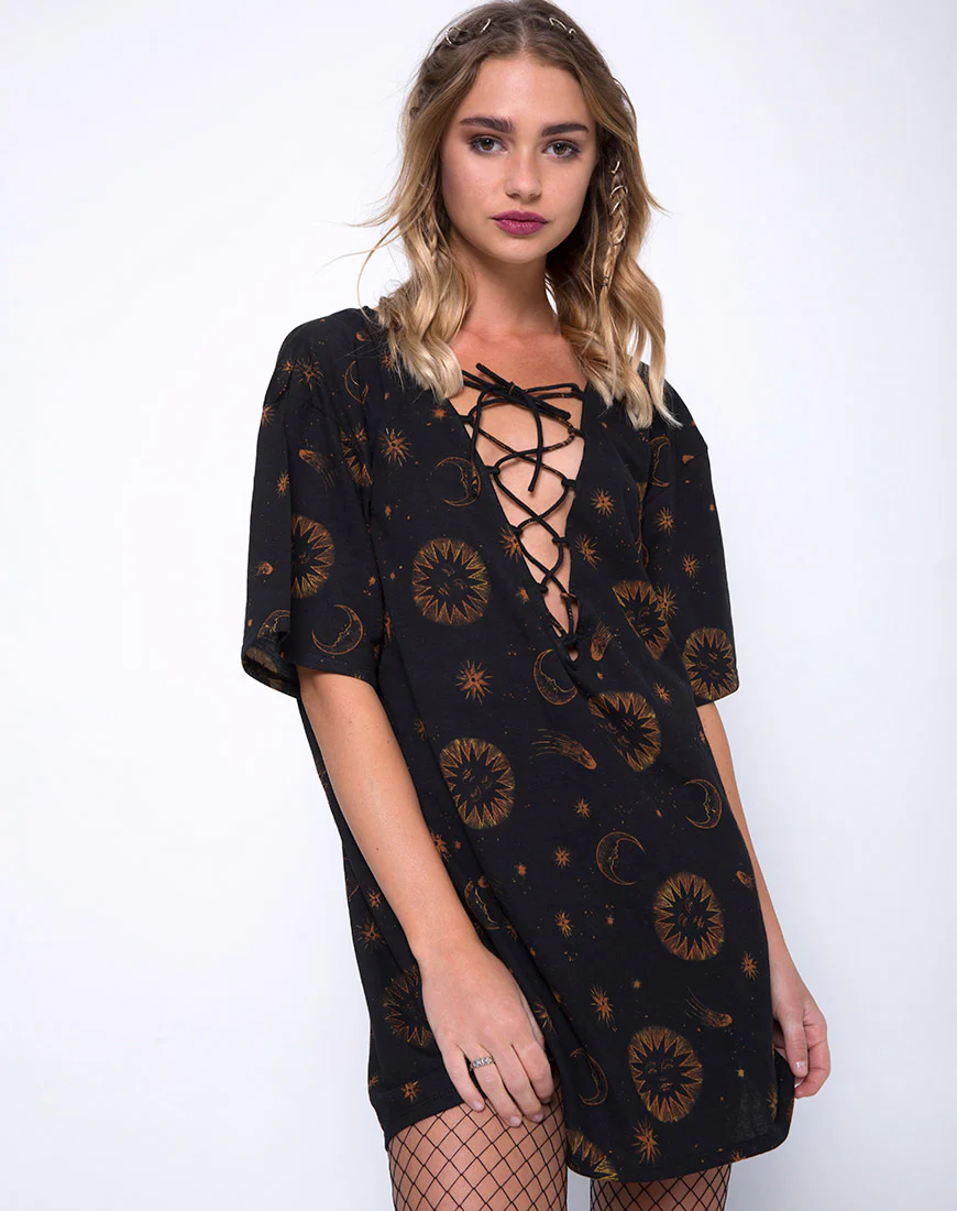 Sunjass Swing Dress in Celestial Black - Awmao
