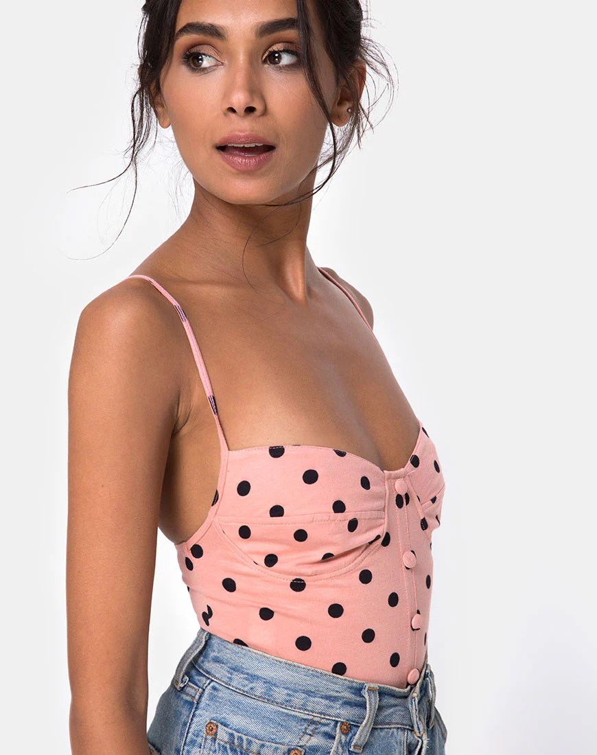 Leva Bodice in New Polka Nude Black - Awmao