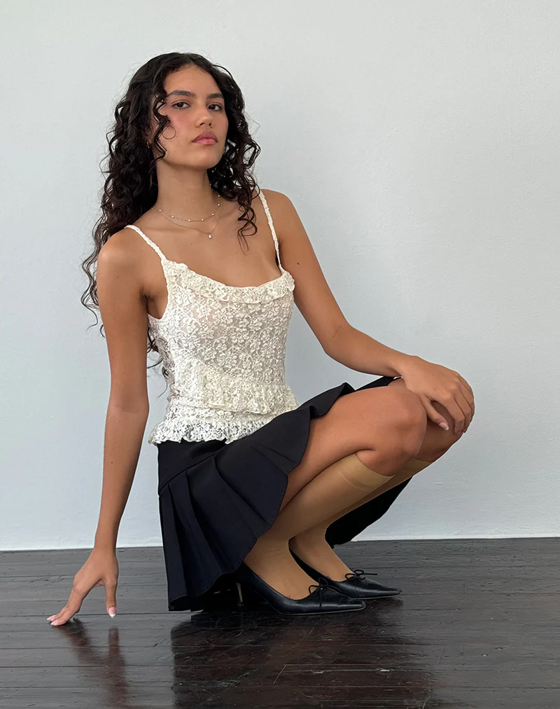 Octavia Asymmetric Cami Top in Lace Ivory - Awmao