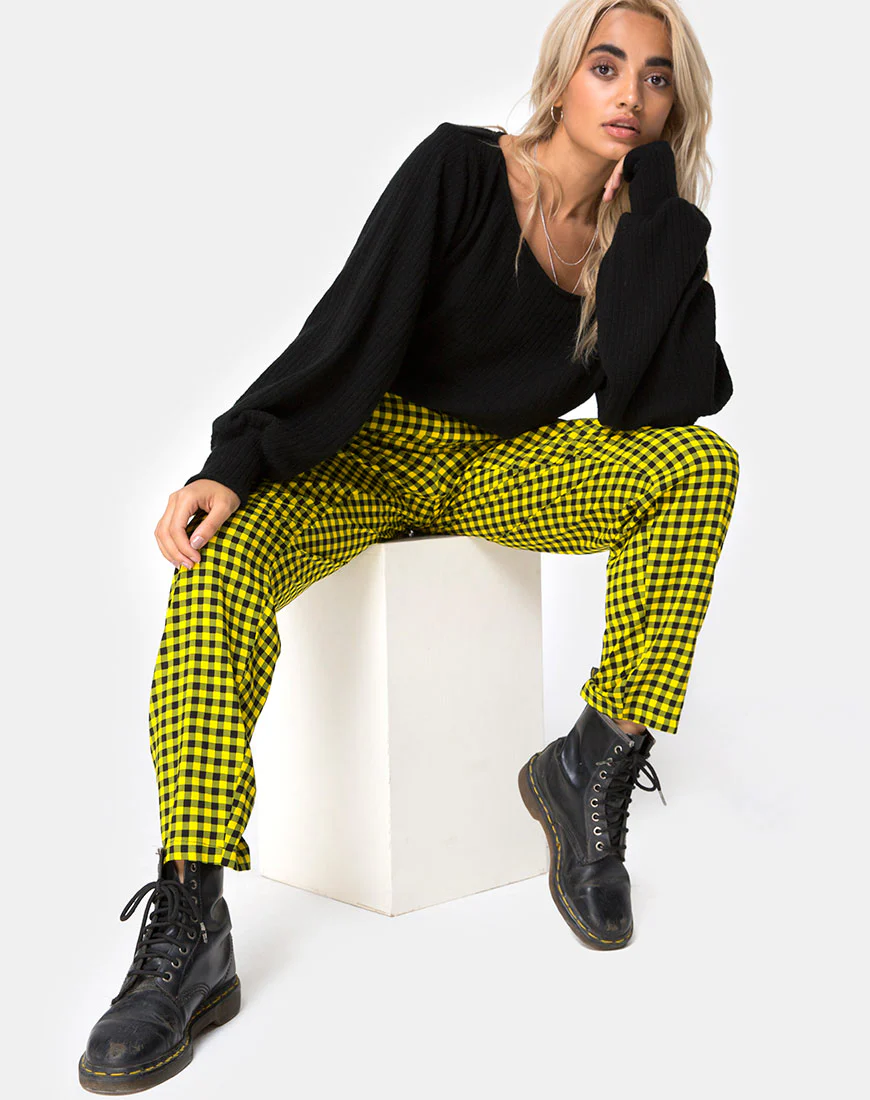 Dastan Trouser in Medium Gingham Yellow - Awmao