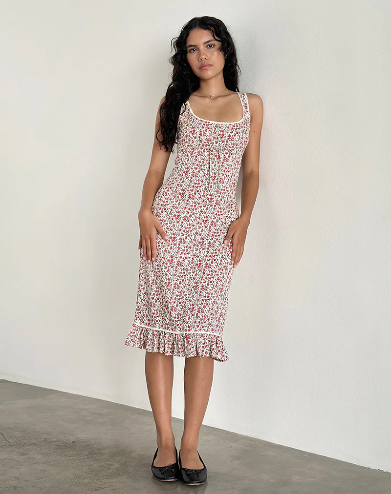 Bila Midi Dress in Pretty Ditsy - Awmao