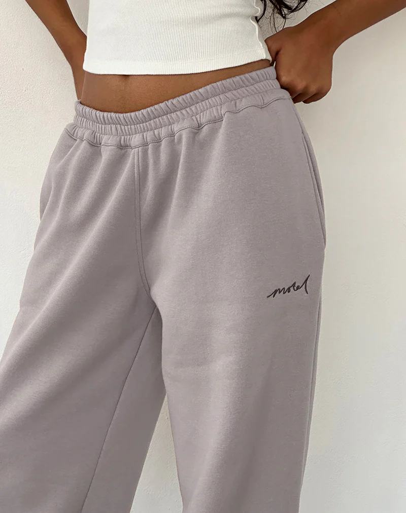 Loose Jogger in Mushroom with Tonal Brown 'MOTEL' Embroidery - Awmao