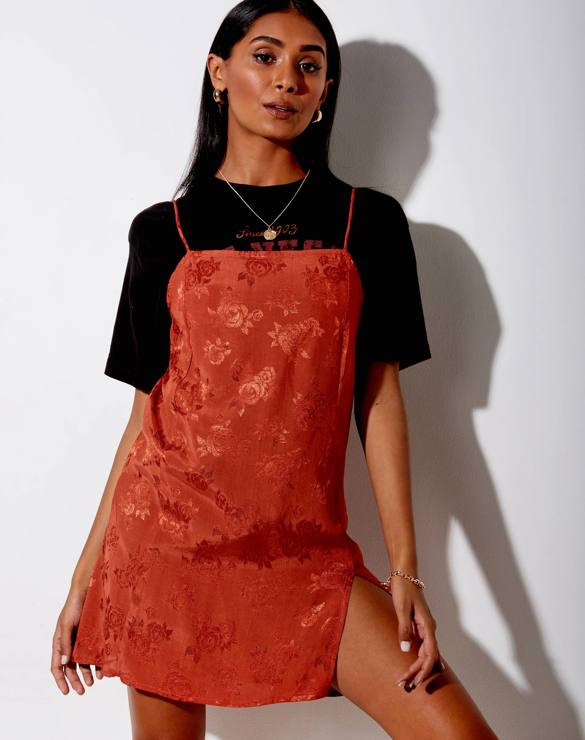 Datista Slip Dress in Satin Rose Copper - Awmao