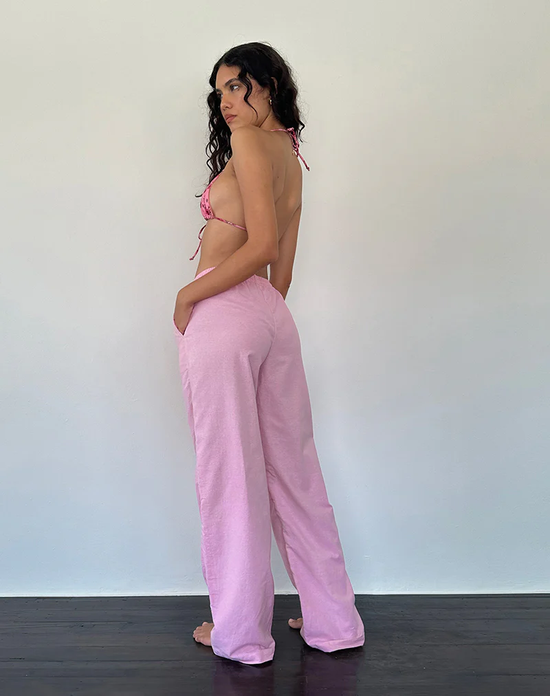 Wasic Wide Leg Linen Trouser in Flamingo Pink - Awmao