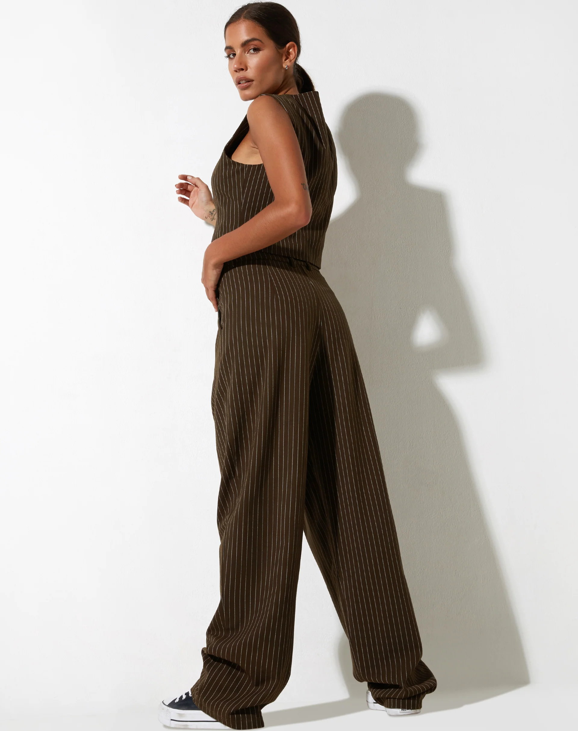 Sakila Trouser in Pinstripe Brown - Awmao