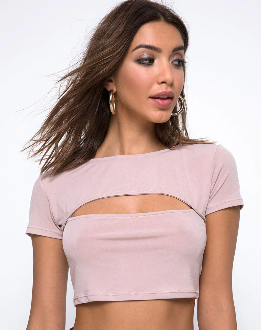 Shim Cutout Top in Nude - Awmao