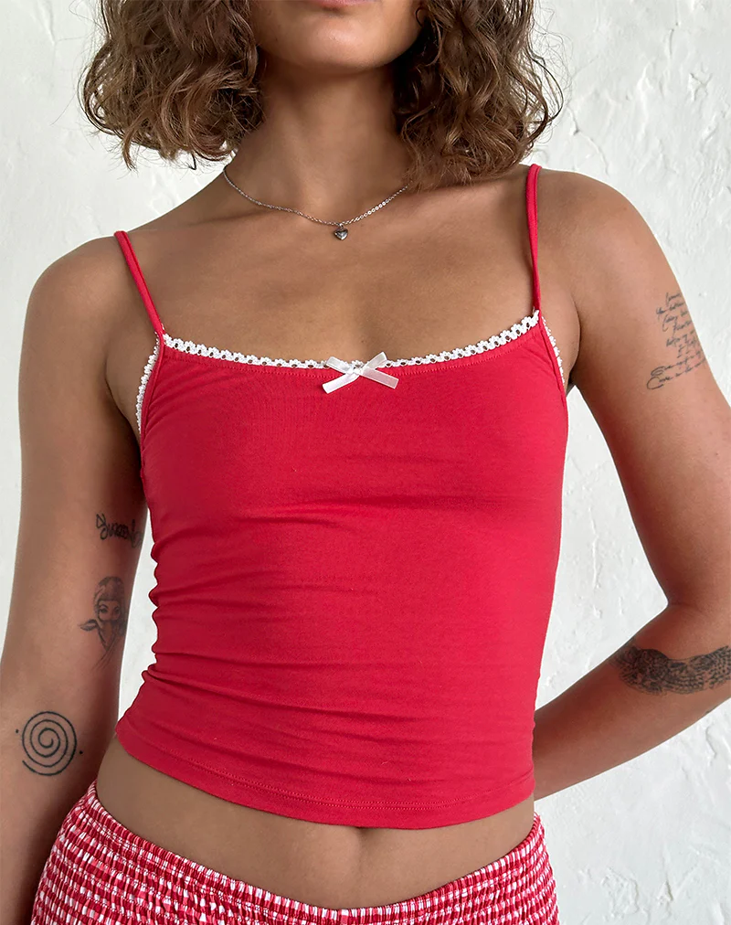 Suna Vest Top in Tango Red with Ivory Trim - Awmao