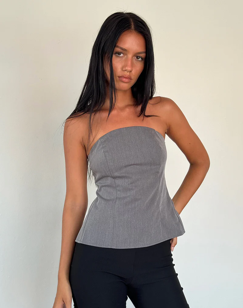 Mairi Longline Bandeau Top in Charcoal Tailoring - Awmao