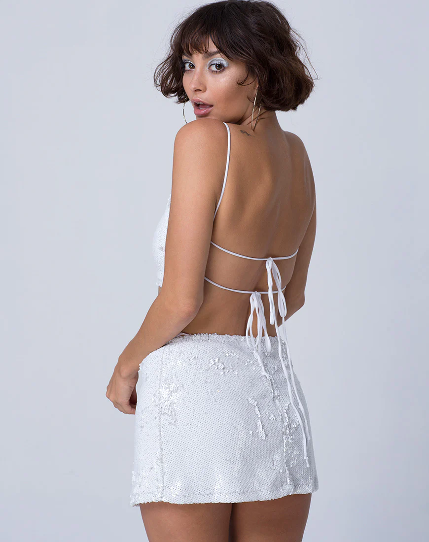 Ewi Skirt in Fishcale Sequin White Matte - Awmao