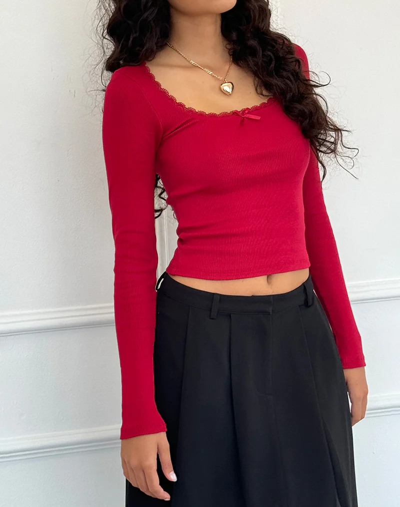 Bovita Long Sleeve Top in Adrenaline Red - Awmao
