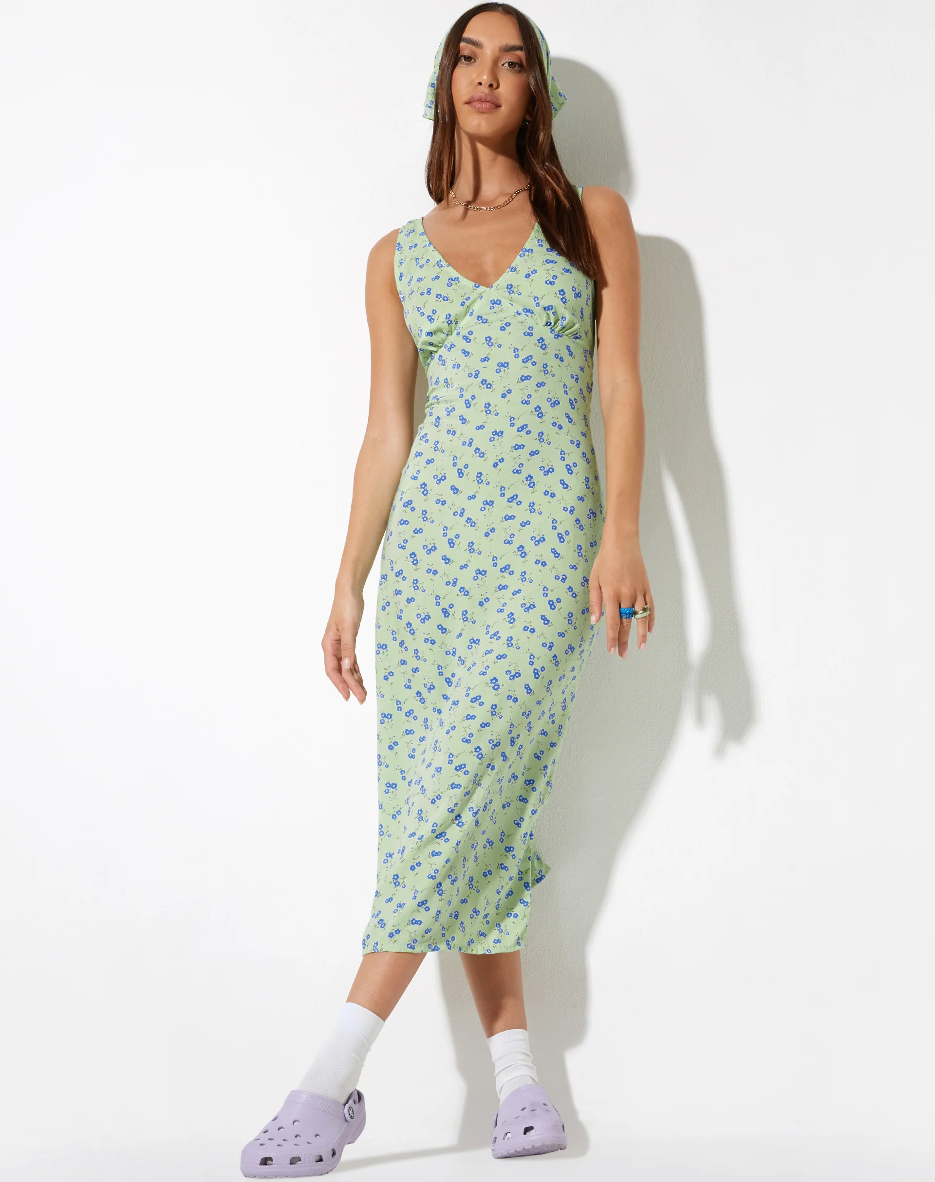 Lisheva Midi Dress in Lime Floral - Awmao
