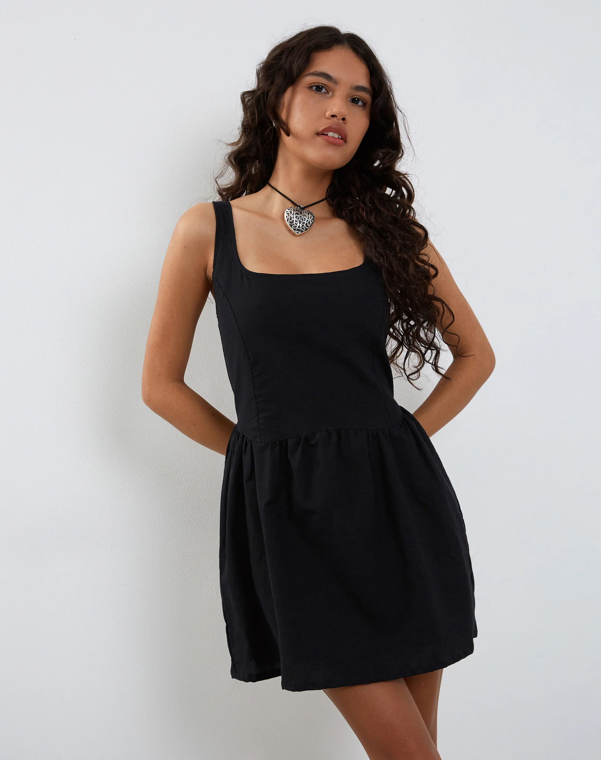 Leshiel Mini Dress in Black Poplin - Awmao