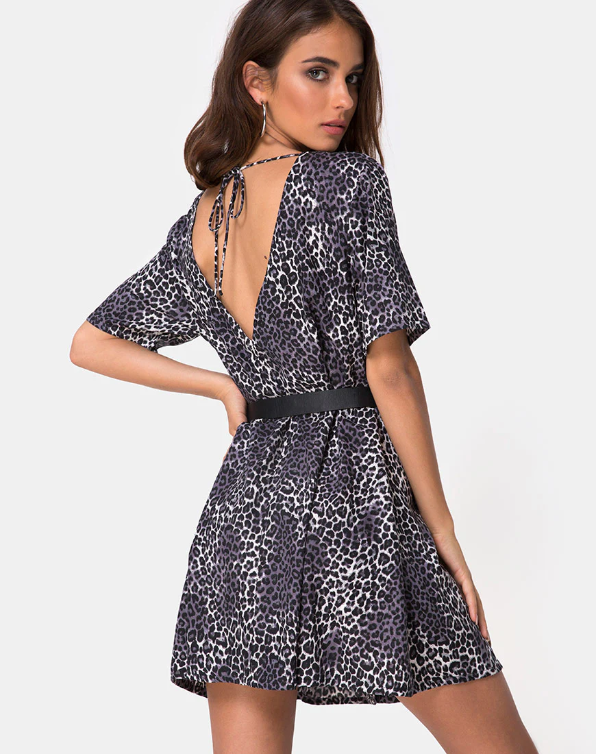 Crosena Swing Dress in Rar Leopard Grey - Awmao