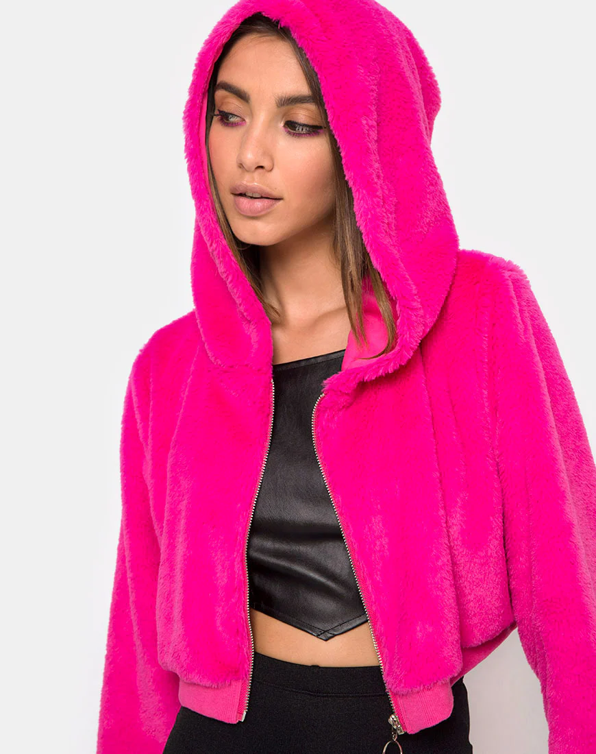 Bomb Hoody in Fur Zip Magenta - Awmao