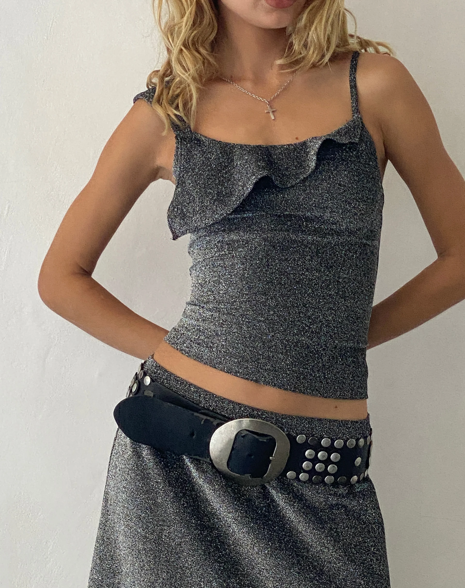 Sambu Cami Top in Black Shimmer - Awmao