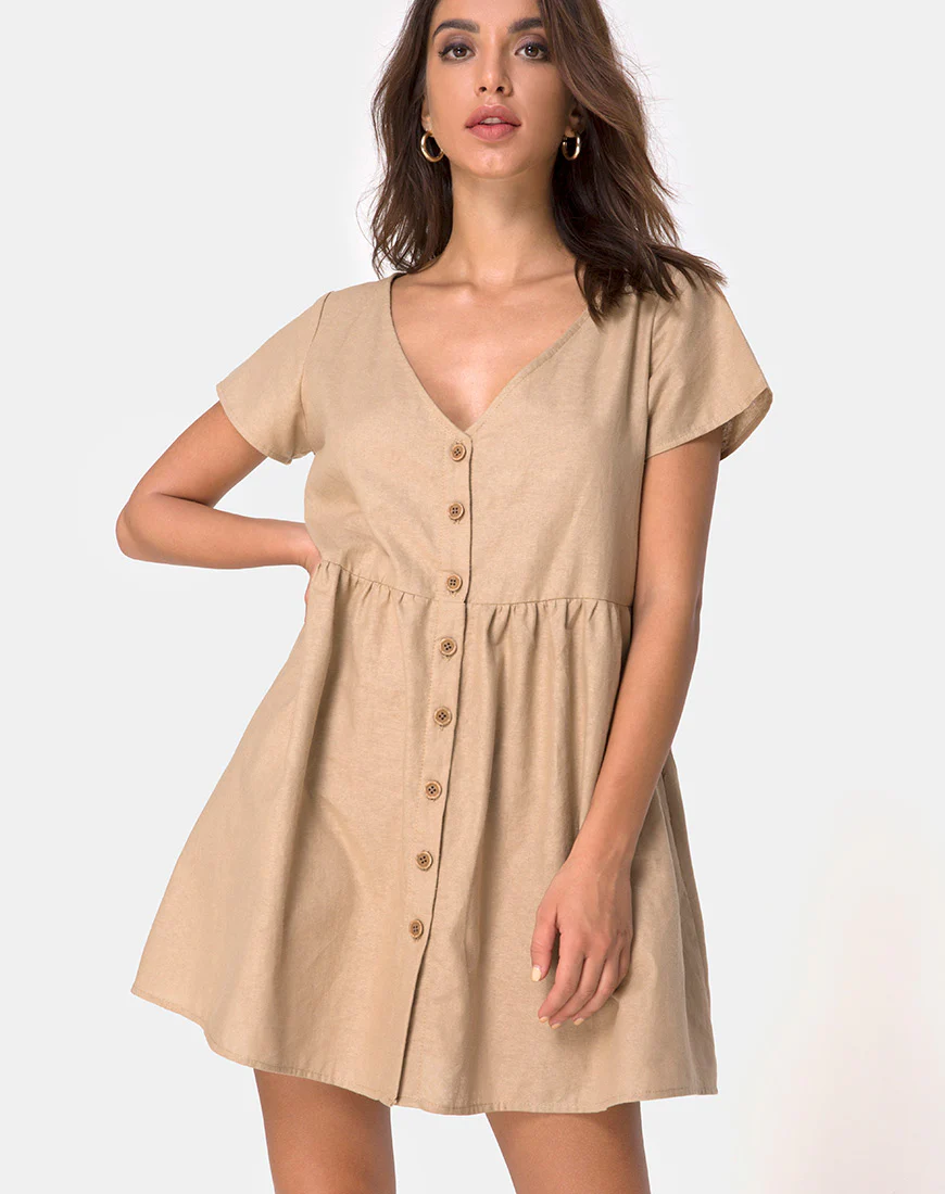 Deira Babydoll Dress in Stone - Awmao