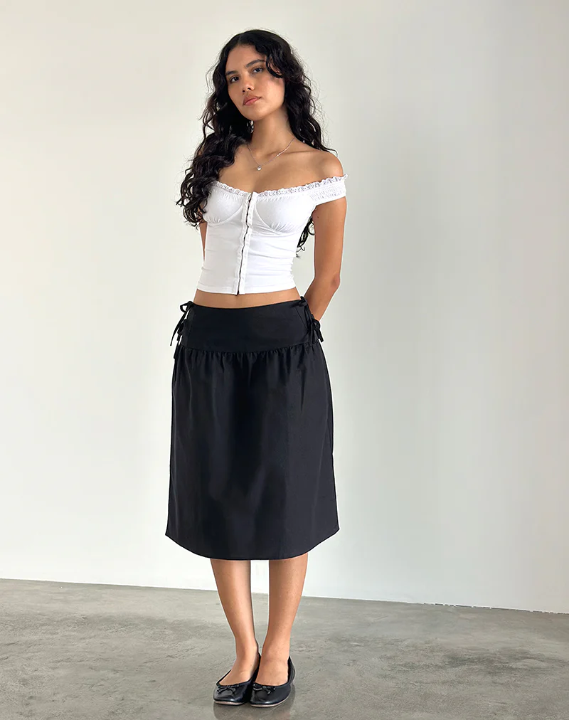 Sasay Midi Skirt in Black Linen Rami - Awmao