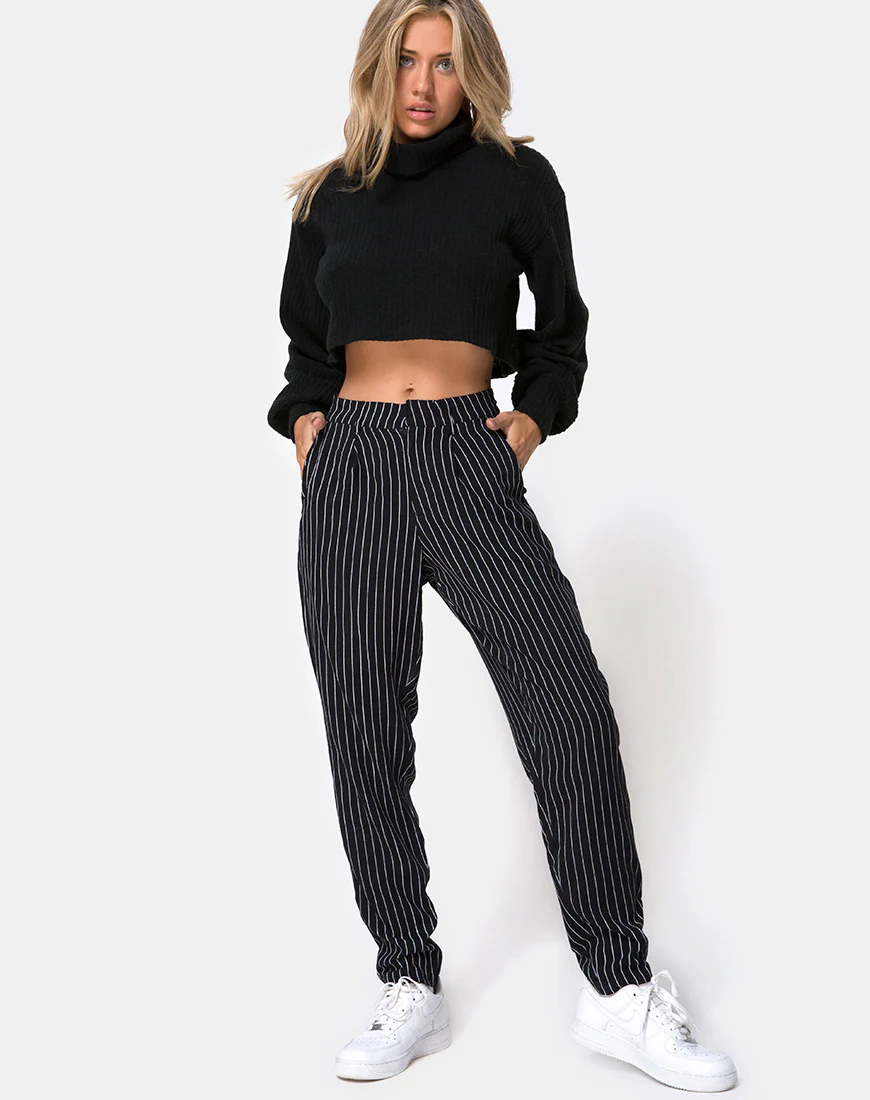 Dastan Trouser in Pinstripe Black - Awmao