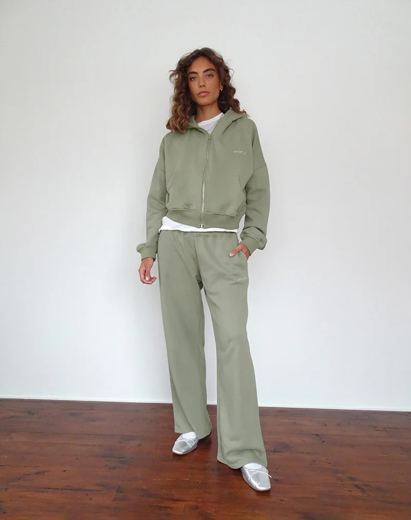 Loose Jogger in London Fog with Ivory 'MOTEL' Embroidery - Awmao