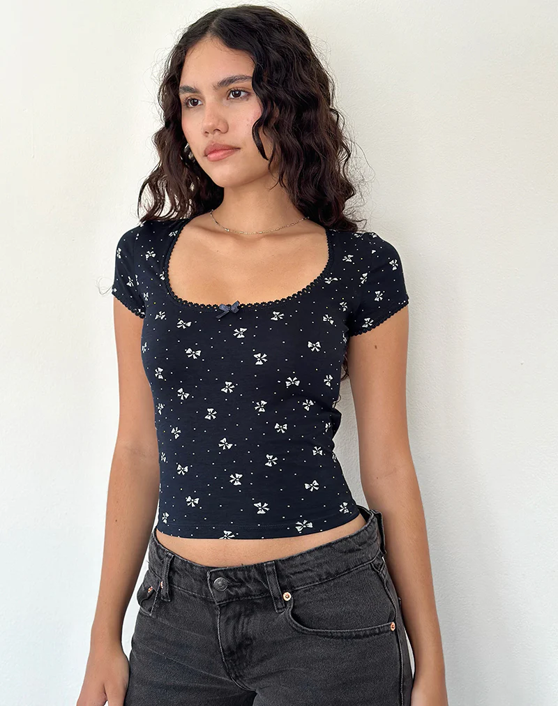 Bovino Top in Mini Bow Navy - Awmao