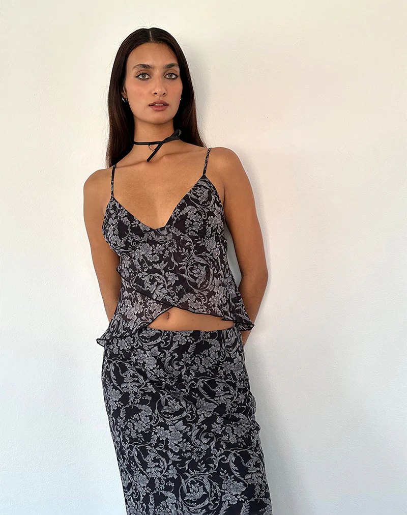 Cojira Mesh Butterfly Top in Black Baroque Print - Awmao