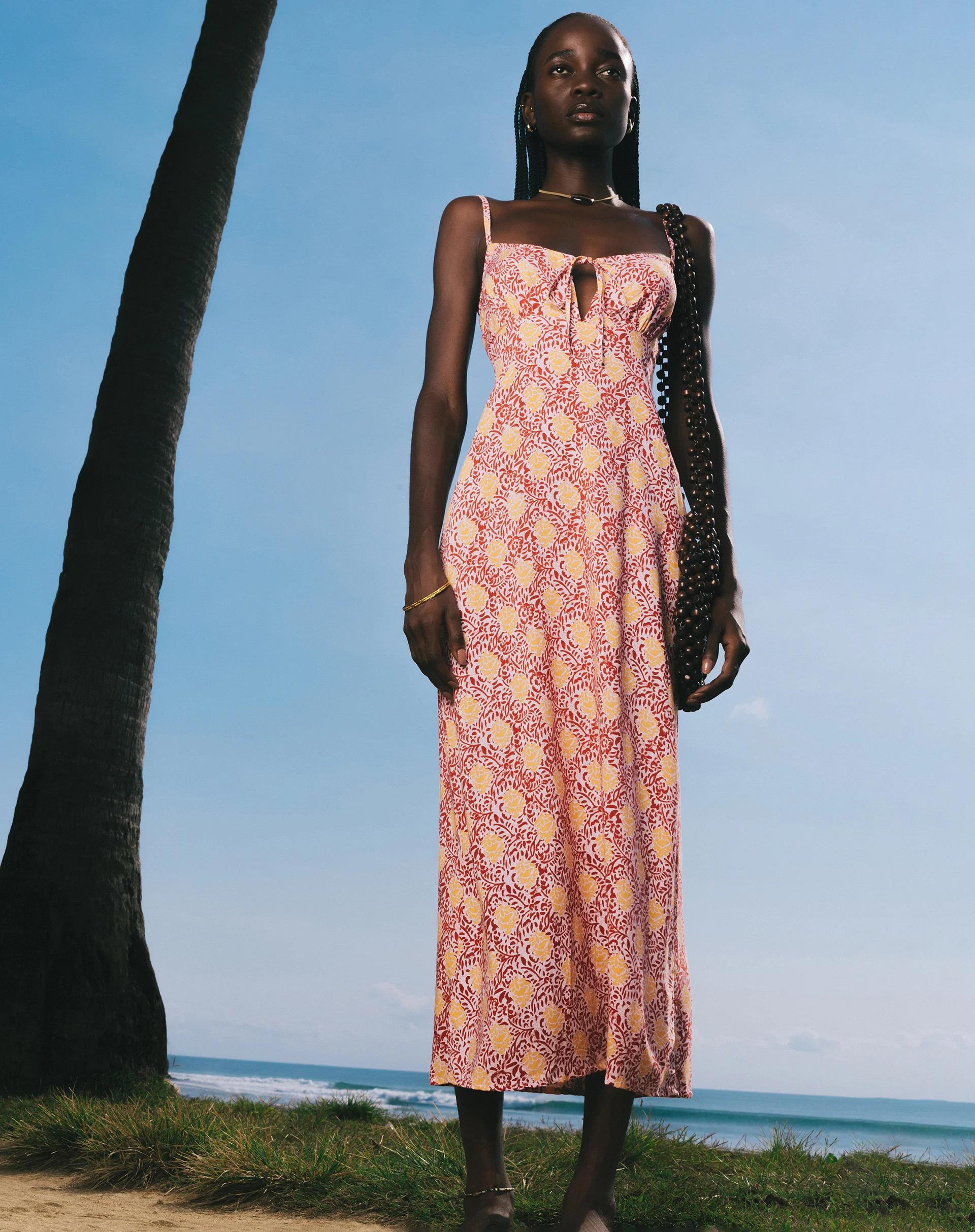 Jelika Midi Dress in Bohemian Batik Maroon Peach - Awmao