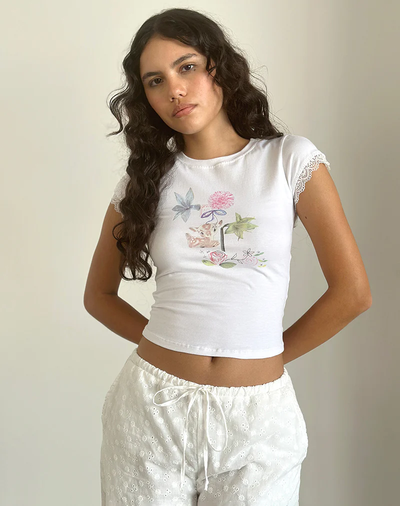 Izzy Top in White Floral Bunch - Awmao