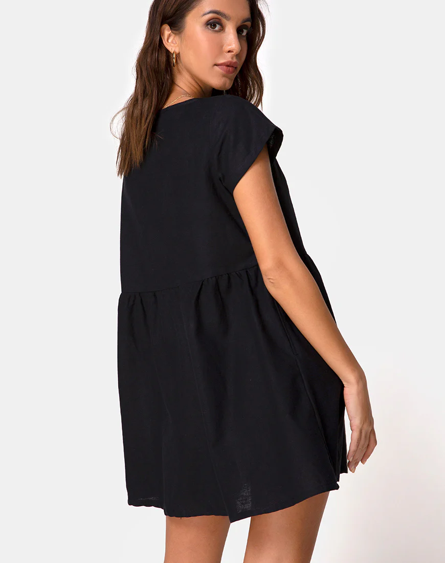 Deira Babydoll Dress in Black - Awmao