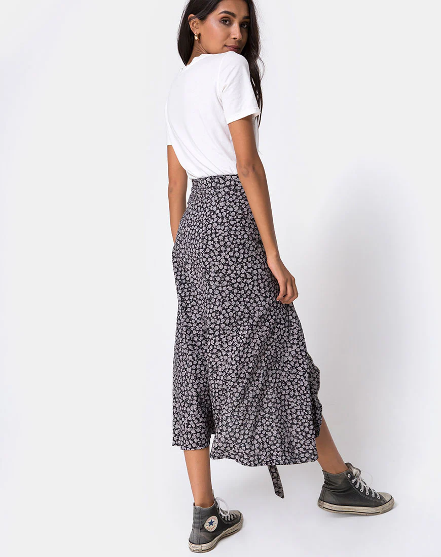 Satha Skirt in Ditsy Rose Black - Awmao