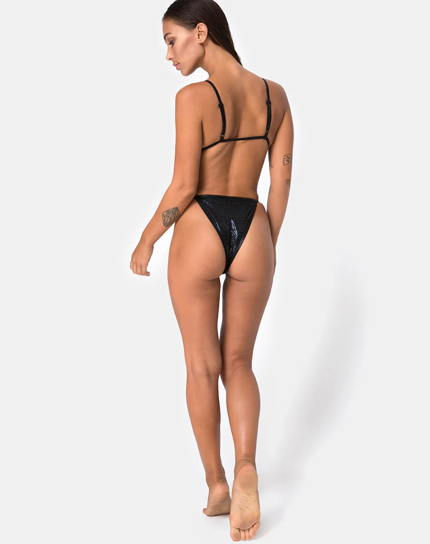 Valter Bikini Bottom in Black Oil Snake - Awmao