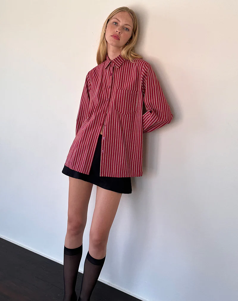 Turner Oversized Shirt in Maroon Stripe - Awmao