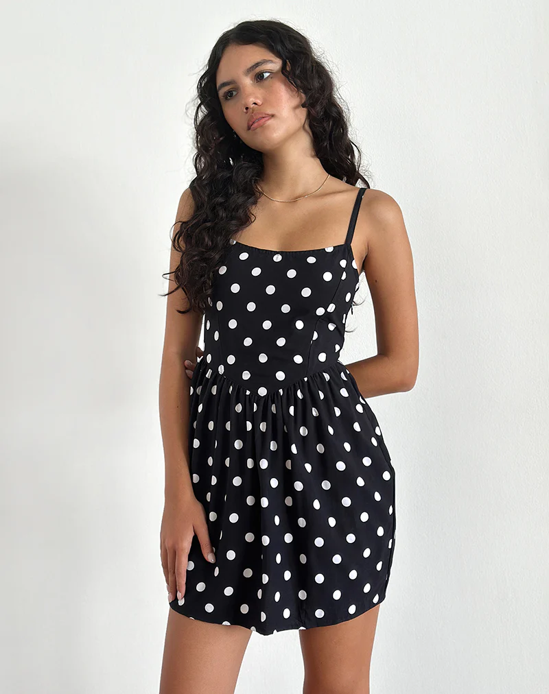 Ramana Mini Dress in 80s Polka Black - Awmao