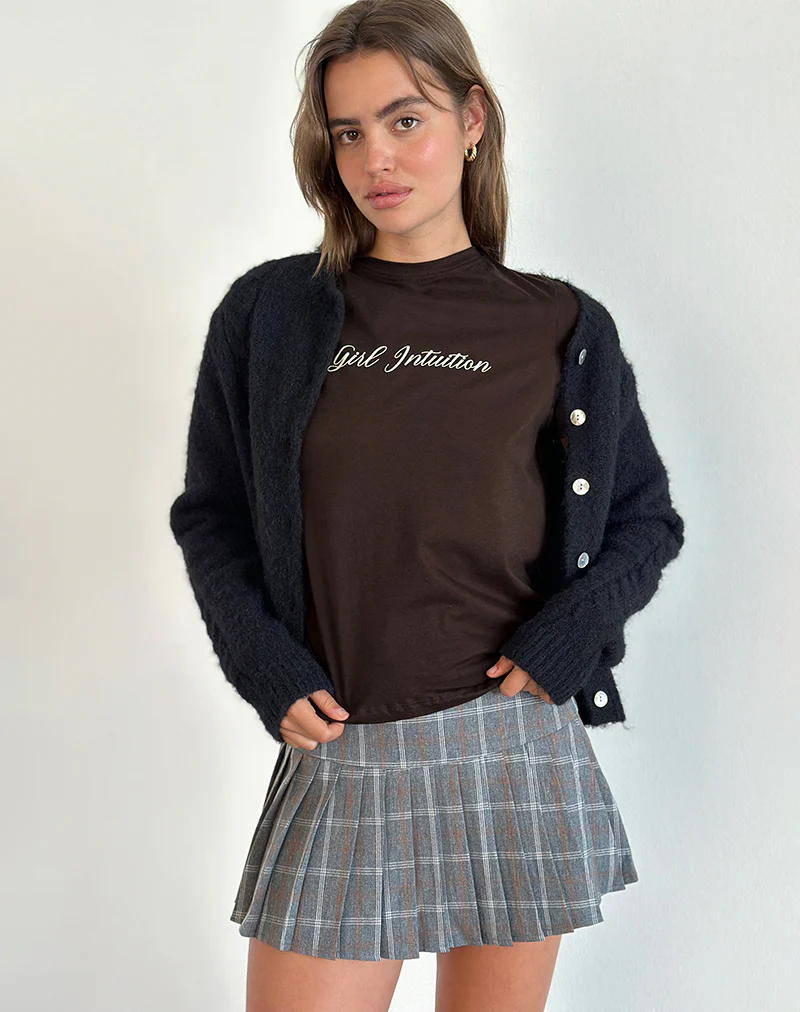 Saki Tee in Chocolate Brown with Girl Intuition Print - Awmao