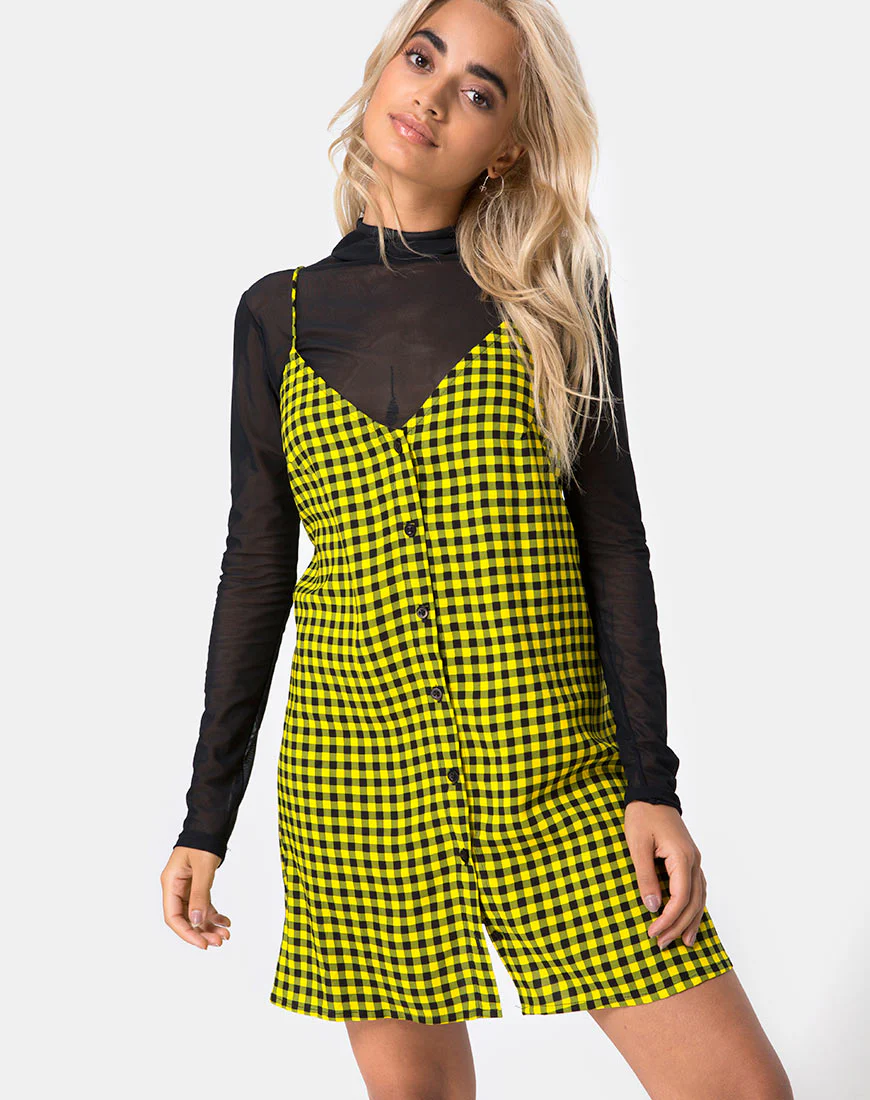 Sanna Slip Dress in Medium Gingham Yellow - Awmao