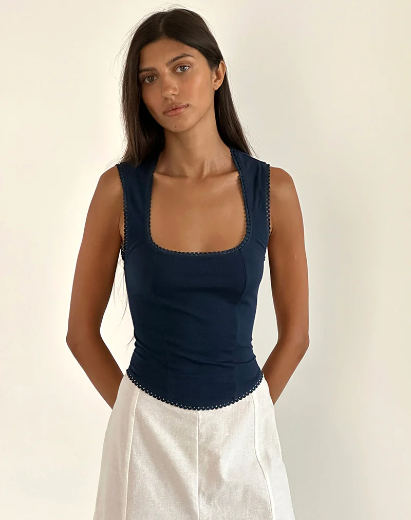 Jinisa Corset Top in Navy - Awmao