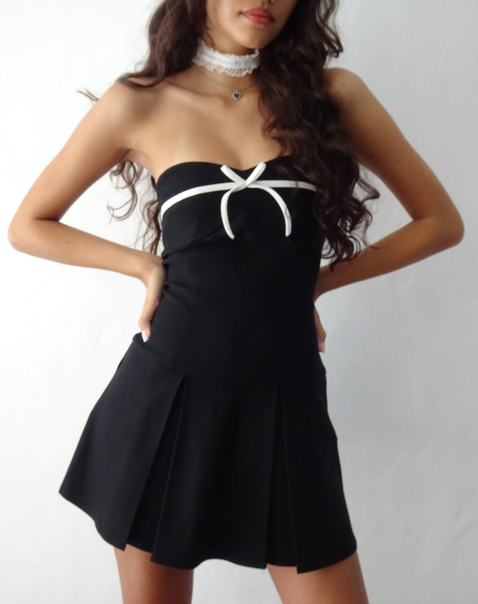 Panolia Bow Front Mini Dress in Tailoring Black - Awmao