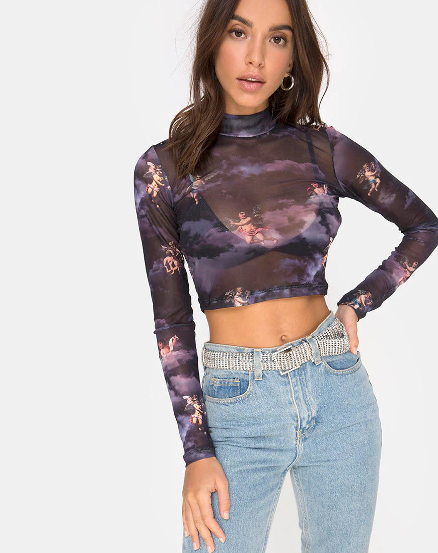 Lara Crop Top in Dark Angel Mesh - Awmao