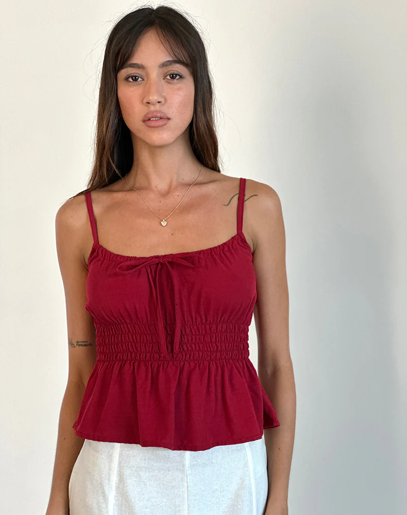 Lyncia Tie Front Cami Top in Adrenaline Red - Awmao