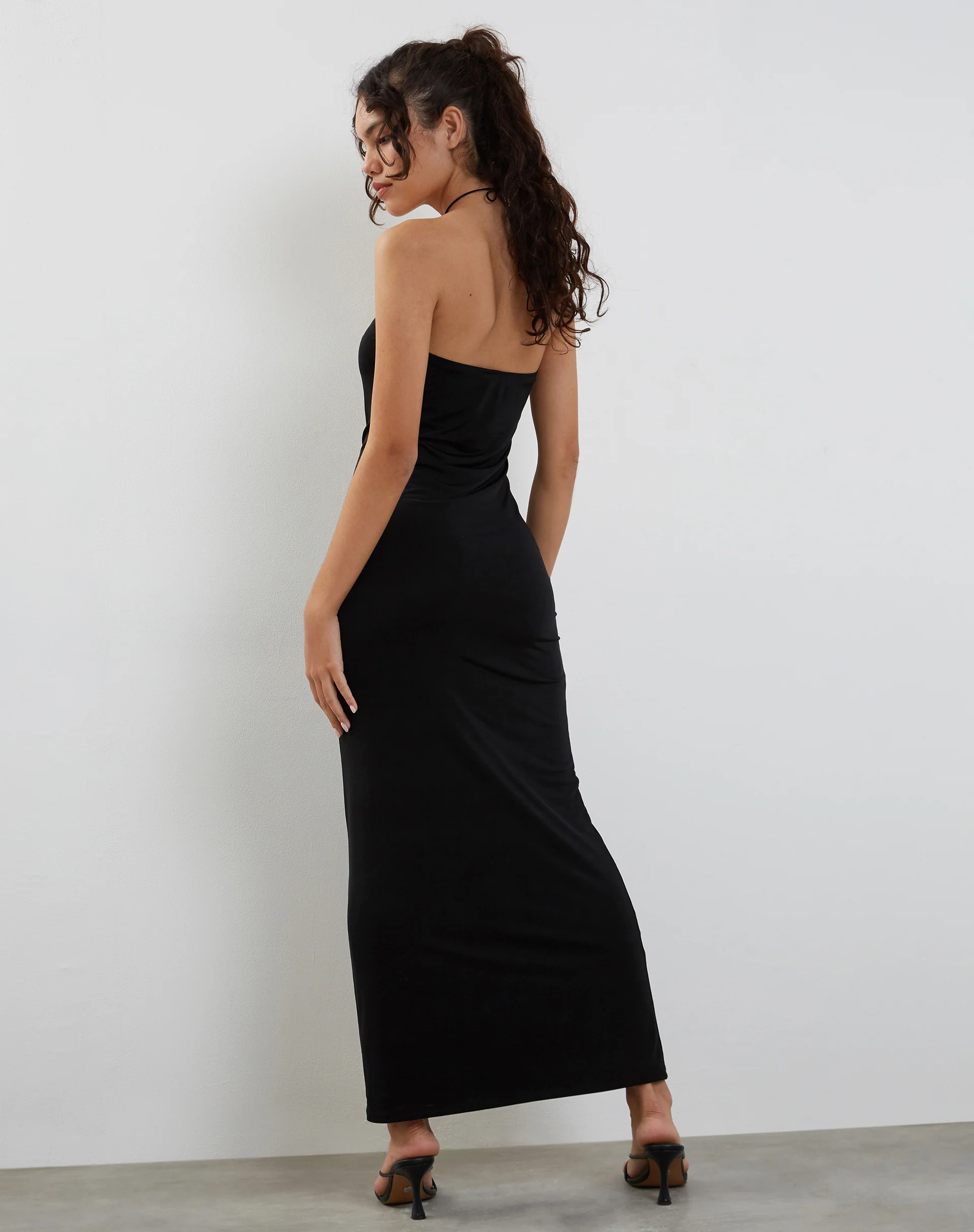 Annalise Bandeau Slinky Maxi Dress in Black - Awmao