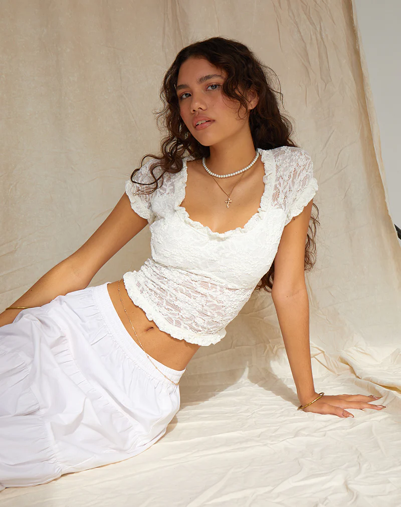 Rufte Top in Lace Ivory - Awmao
