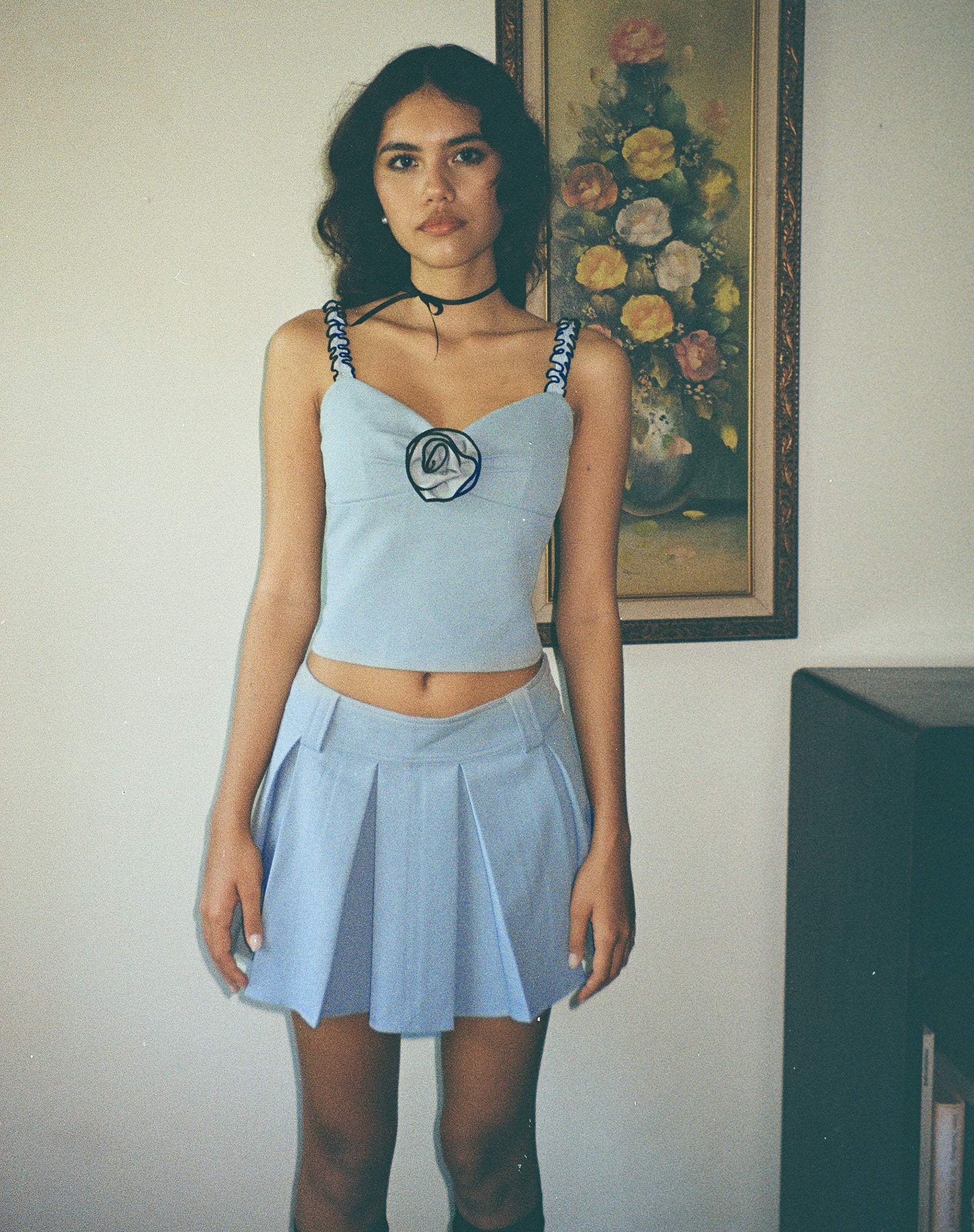 Lamsu Pleated Mini Skirt in Tailoring Blue - Awmao