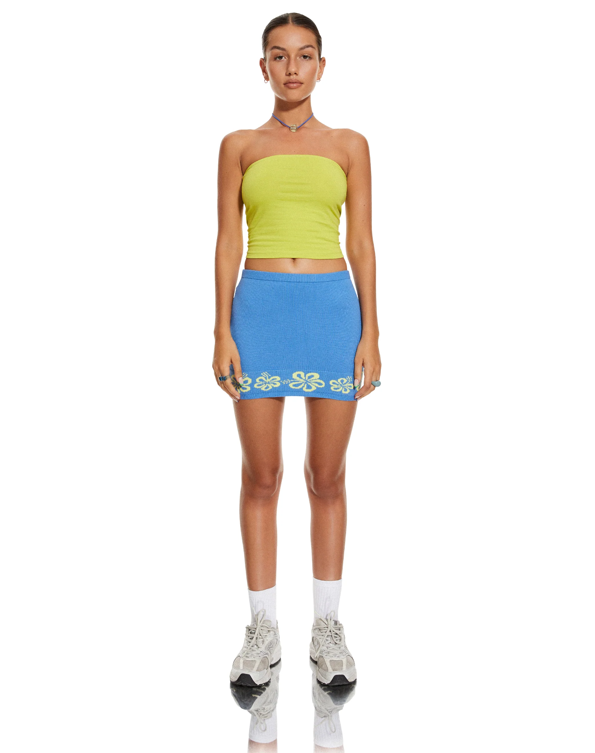 MOTEL X BARBARA Danina Mini Skirt in Blue Hibiscus - Awmao