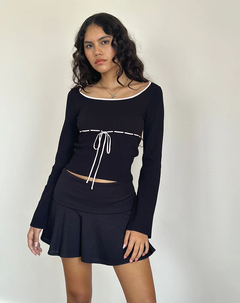 Juhye Knitted Top in Black with Pink Binding - Awmao