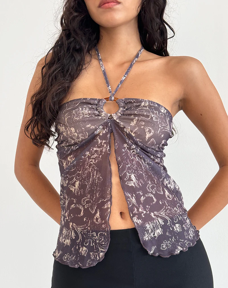 Janar Top in Batik Botanical Brown - Awmao