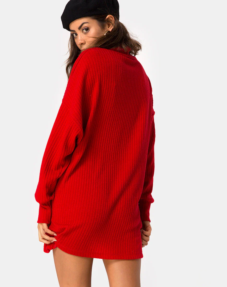 Neve High Neck Dress in Red - Awmao