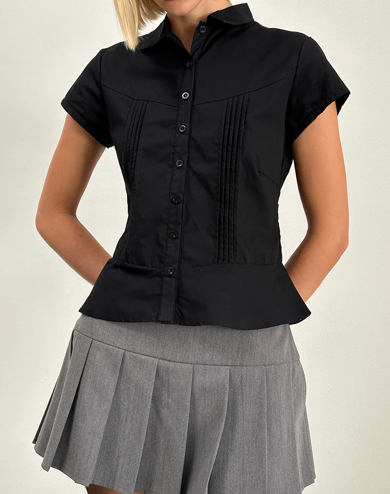 Wilmot Blouse in Black Poplin - Awmao