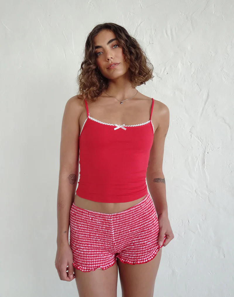 Suna Vest Top in Tango Red with Ivory Trim - Awmao