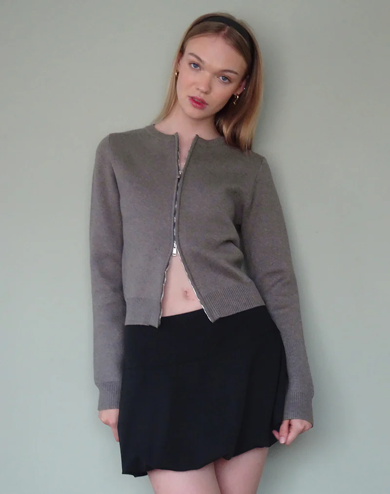 Alniyat Long Sleeve Cardi in Charcoal Grey - Awmao