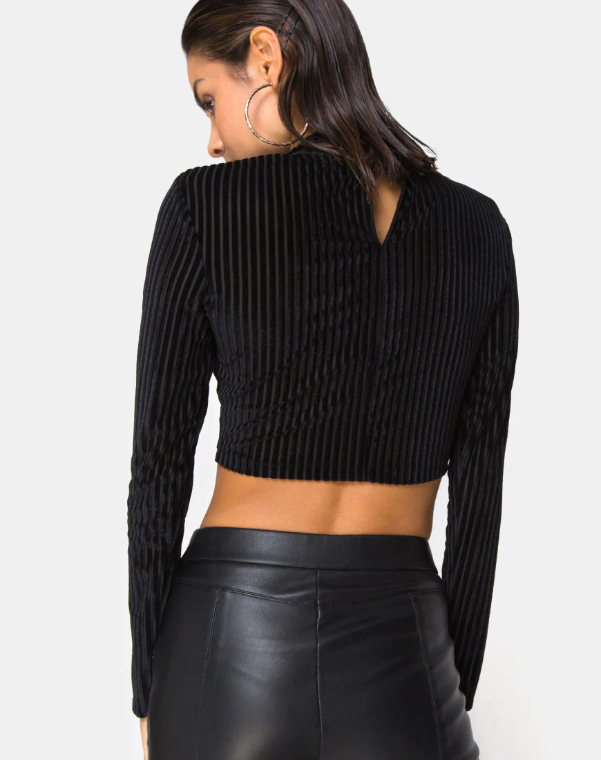 Lara Crop Top in Black Sheer Stripe - Awmao